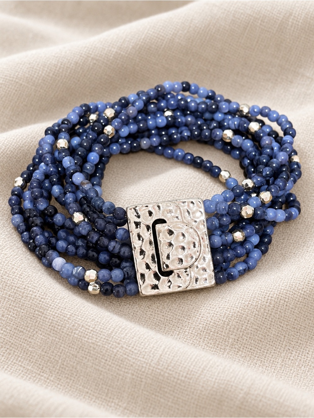 Premier Designs Dallas Blue Beaded Multi-Strand Statement Bracelet Retired